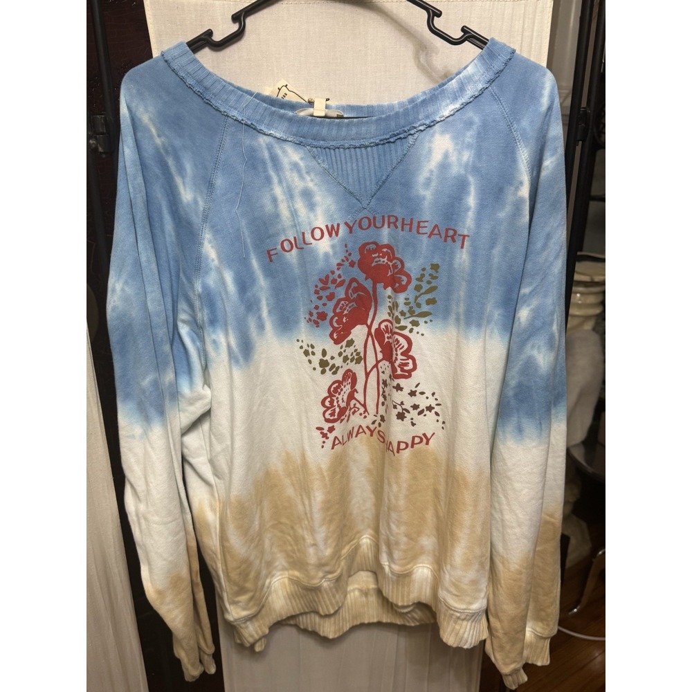 Easel Los Angeles Women's Medium Tie Dye Follow Your Heart Pullover Sweatshirt